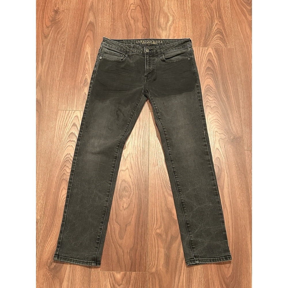 American Eagle Jeans Mens 31x30* Black Skinny Ripped Low Rise Stretch Denim